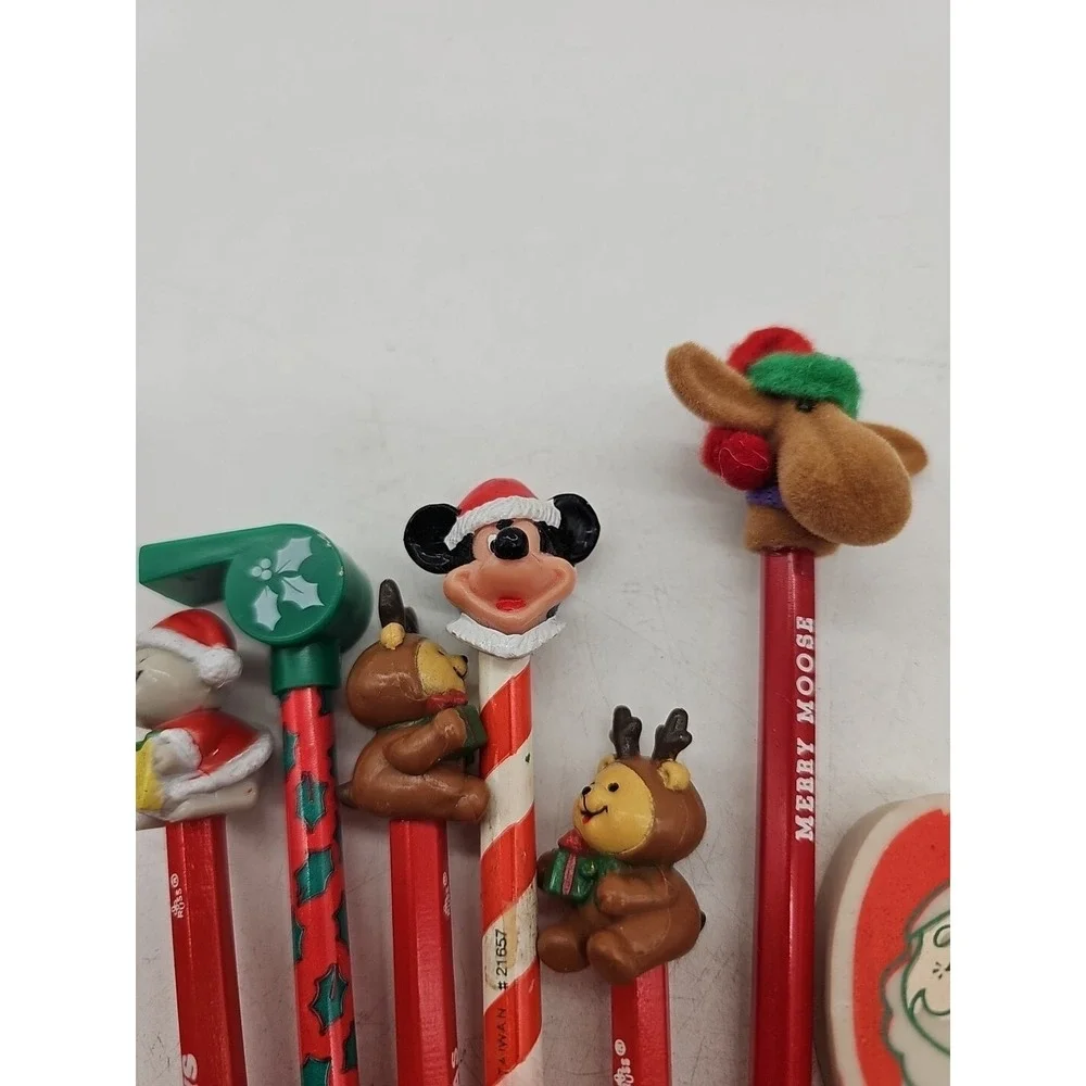Vintage Novelty  Pencils w/ Toppers LOT 80s 90s Lot Of 22 Christmas Theme School